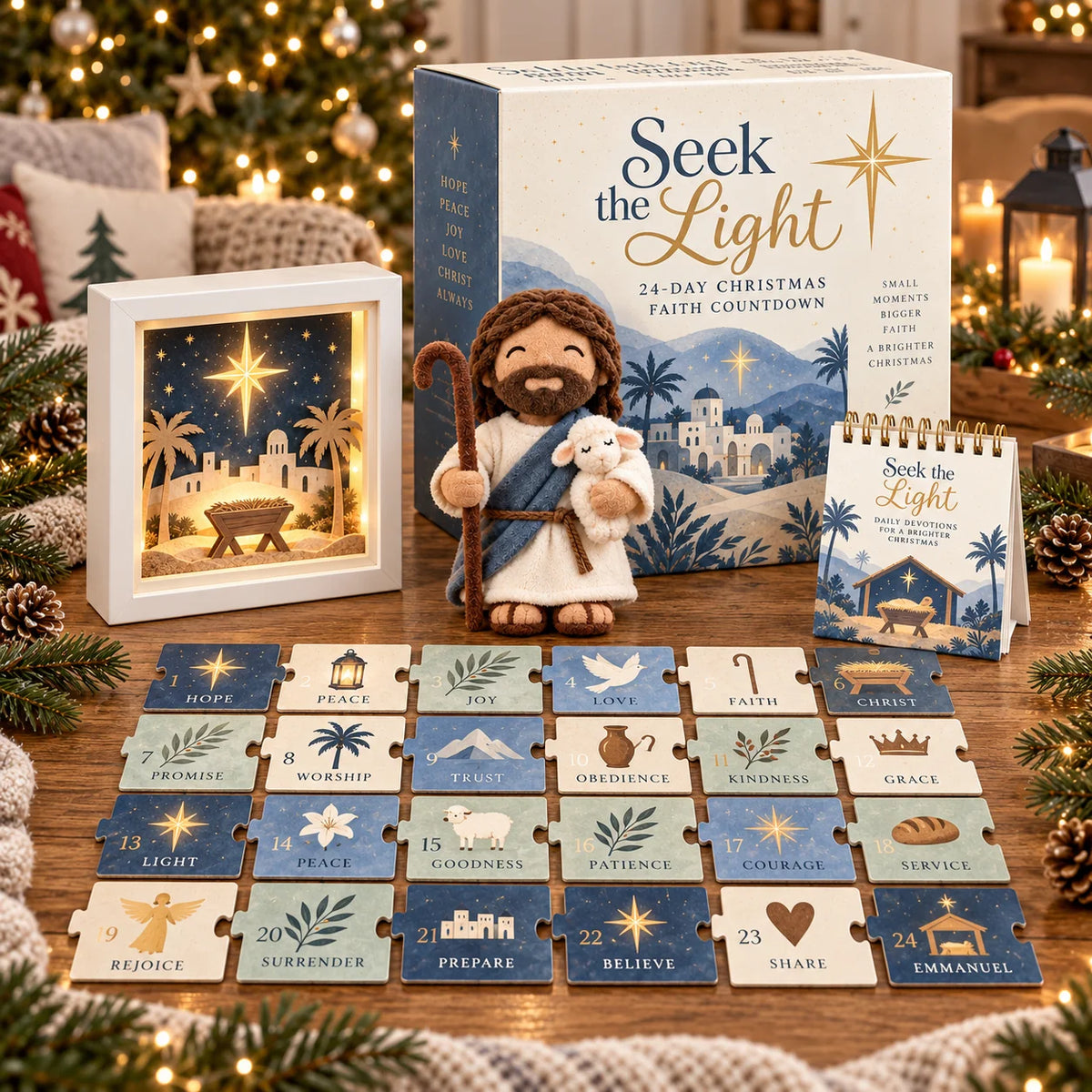 Advent Calendar Christian 24-Day Countdown Illuminated Nativity Scene
