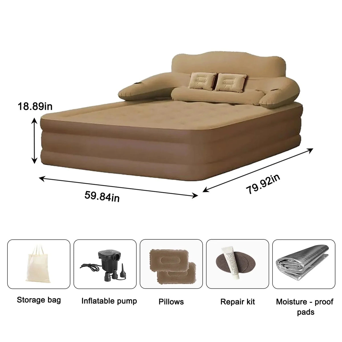 Air Mattress Double-High Electric Pump Backrest & Pillows