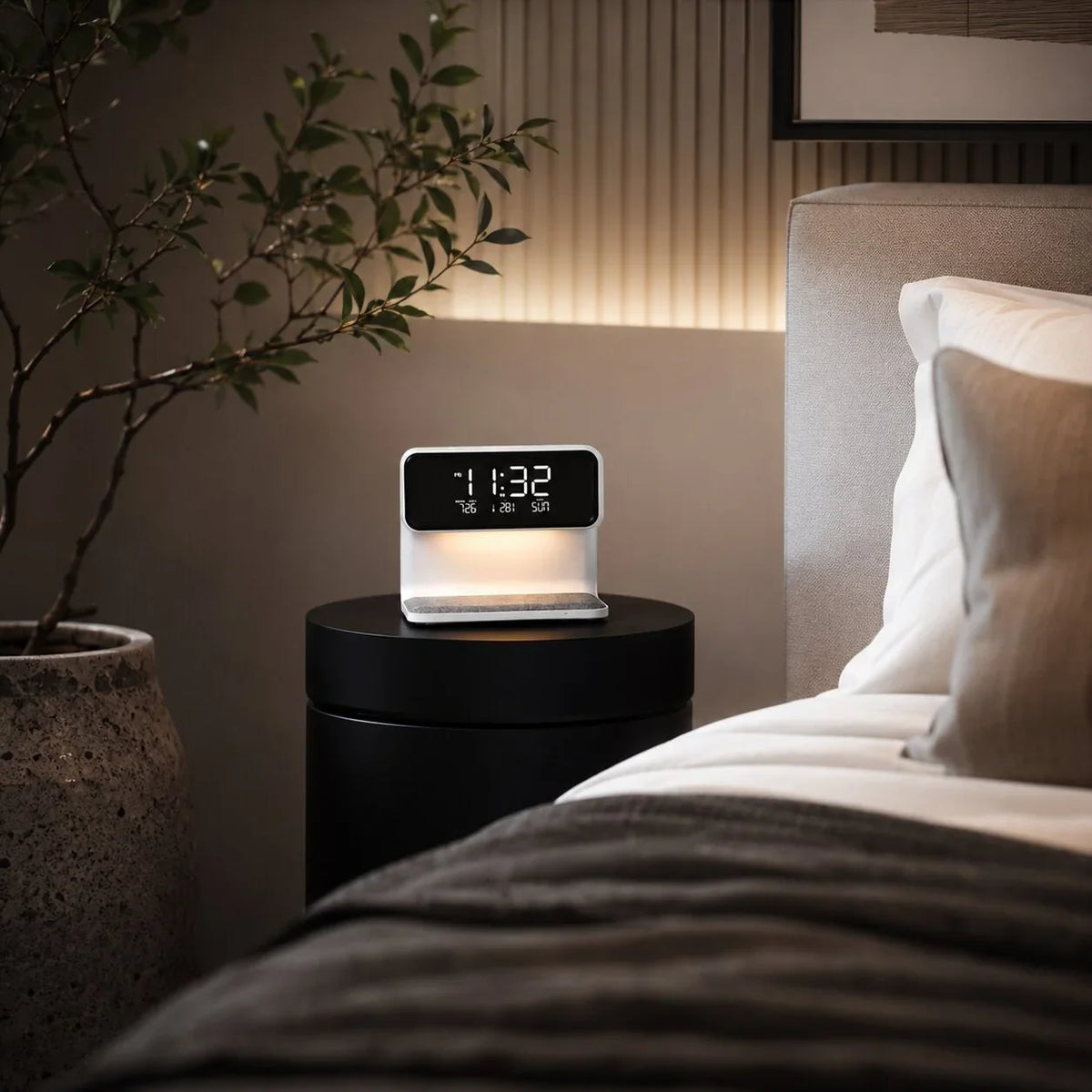 Alarm Clock Wireless Charging Dimmable LED Light LCD Display