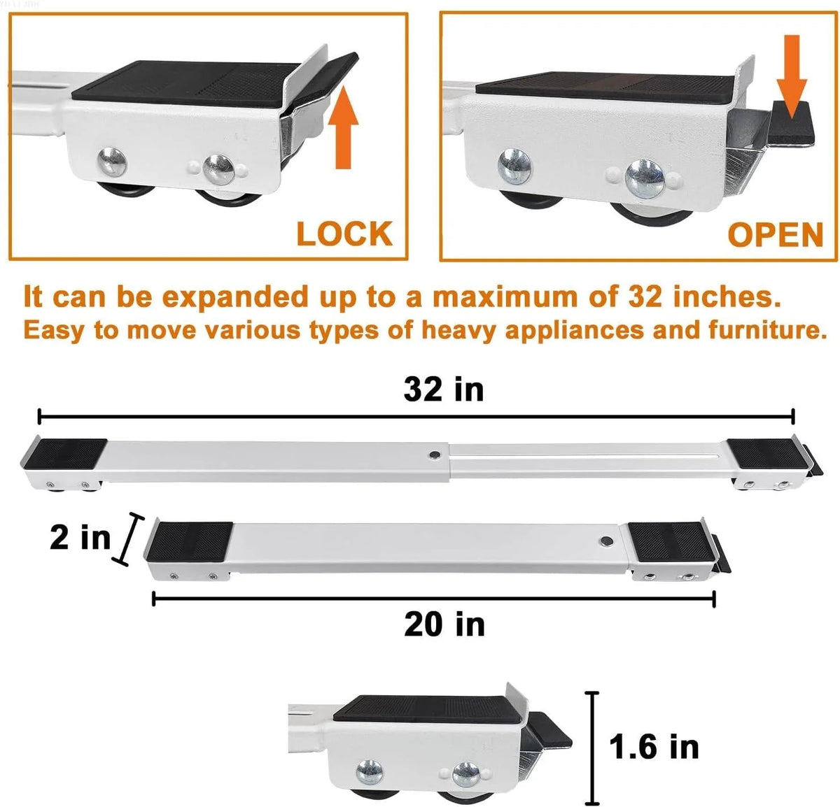 Appliance Moving Dolly Adjustable Dual Brake Locks 661-Pound Capacity