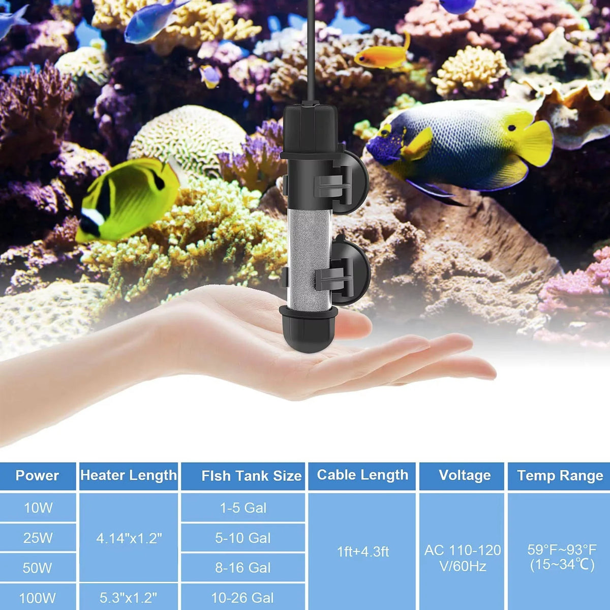 Aquarium Heater Quartz Glass LED Digital Display