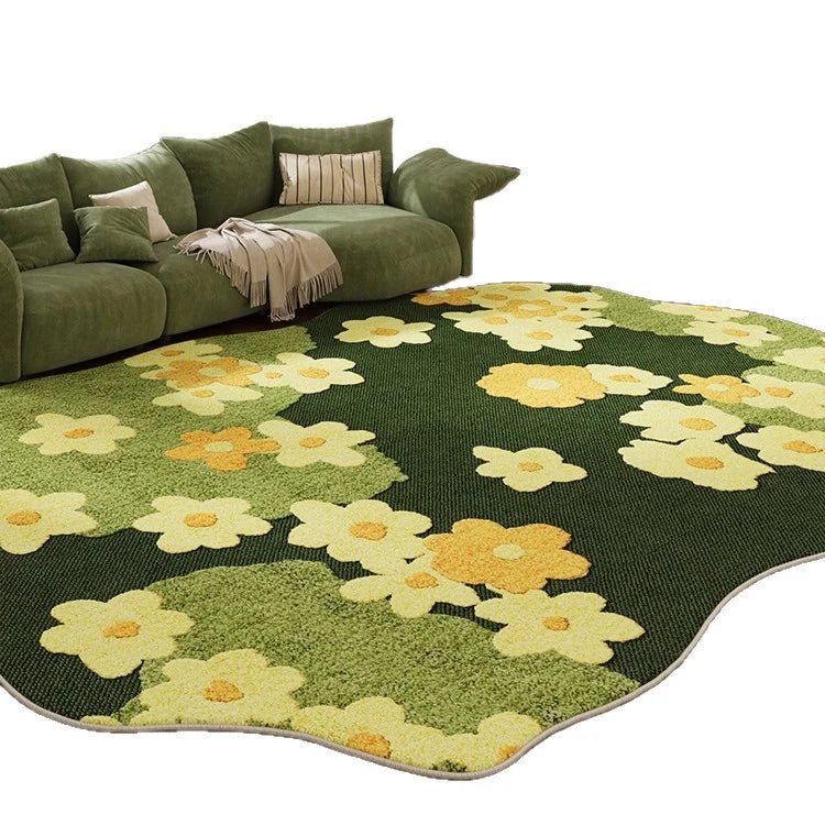 Area Rug Floral Pattern Non-Slip Backing Easy-Clean Fibers