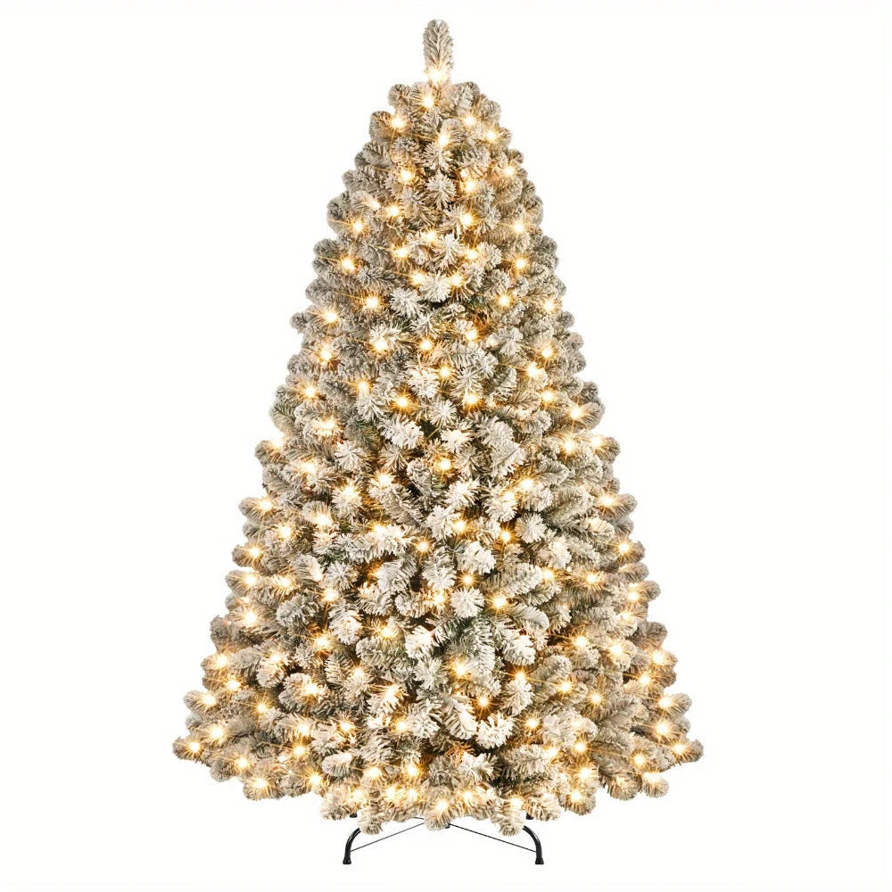 Artificial Christmas Tree Pre-Lit Warm Lights Snow-Flocked Branches