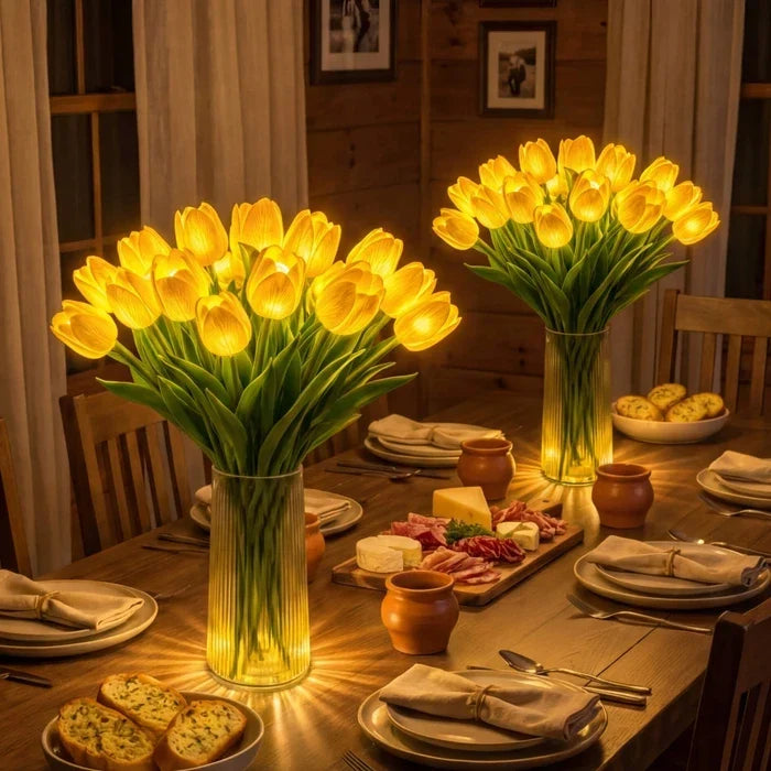 Artificial Tulip Bouquet Warm LED Lights Set of 10