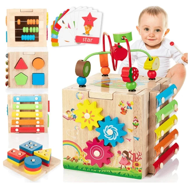 Baby Activity Cube 8 Activities Xylophone Natural Rubber