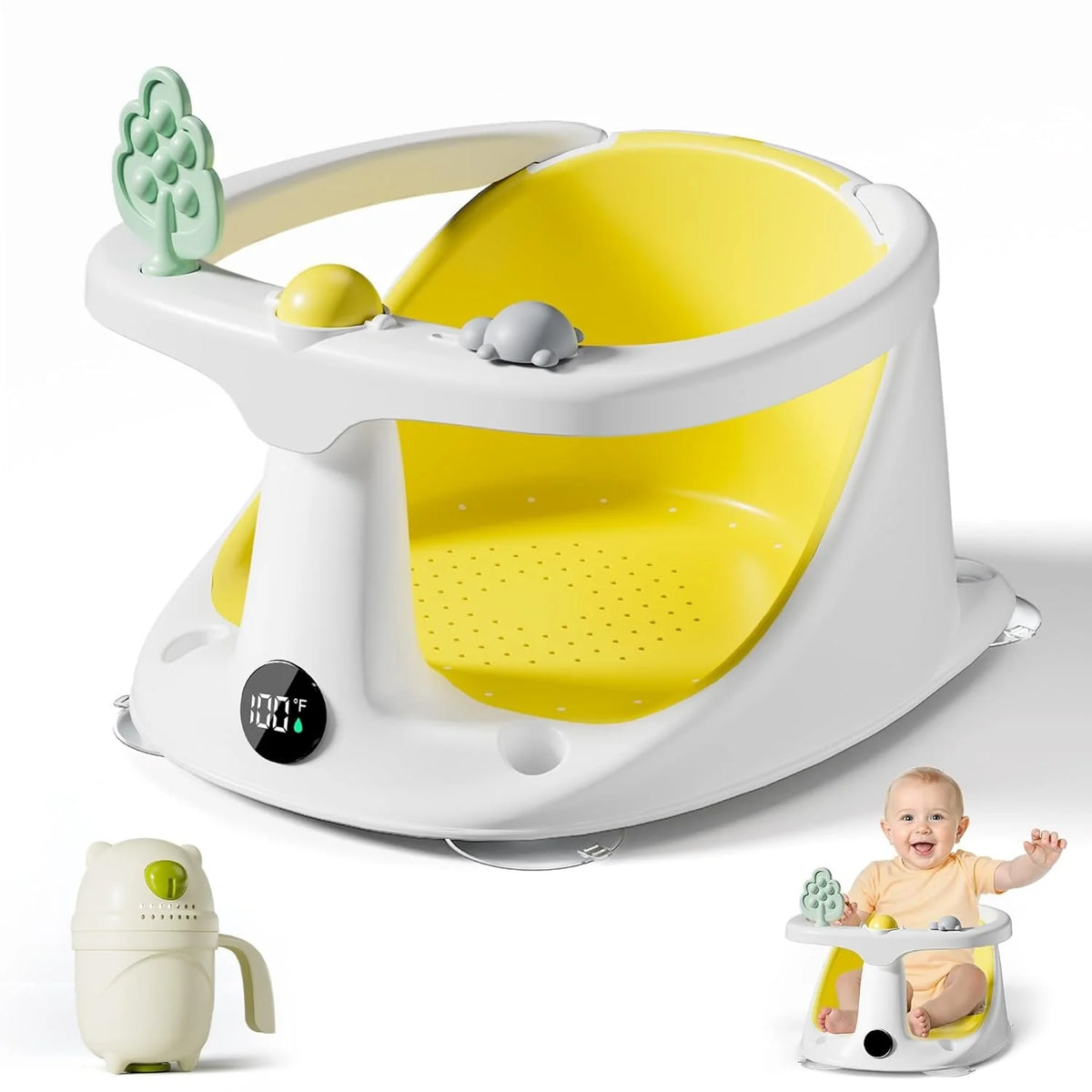 Baby Bath Seat Non-Slip Suction Base Temperature Display