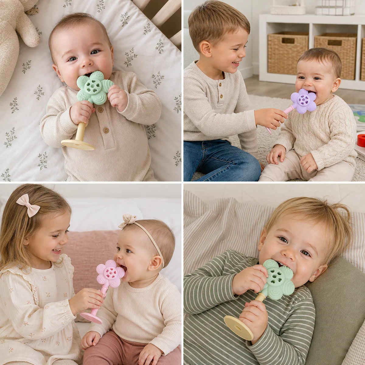 Baby Teether & Rattle Textured Surface Suction Cup Base