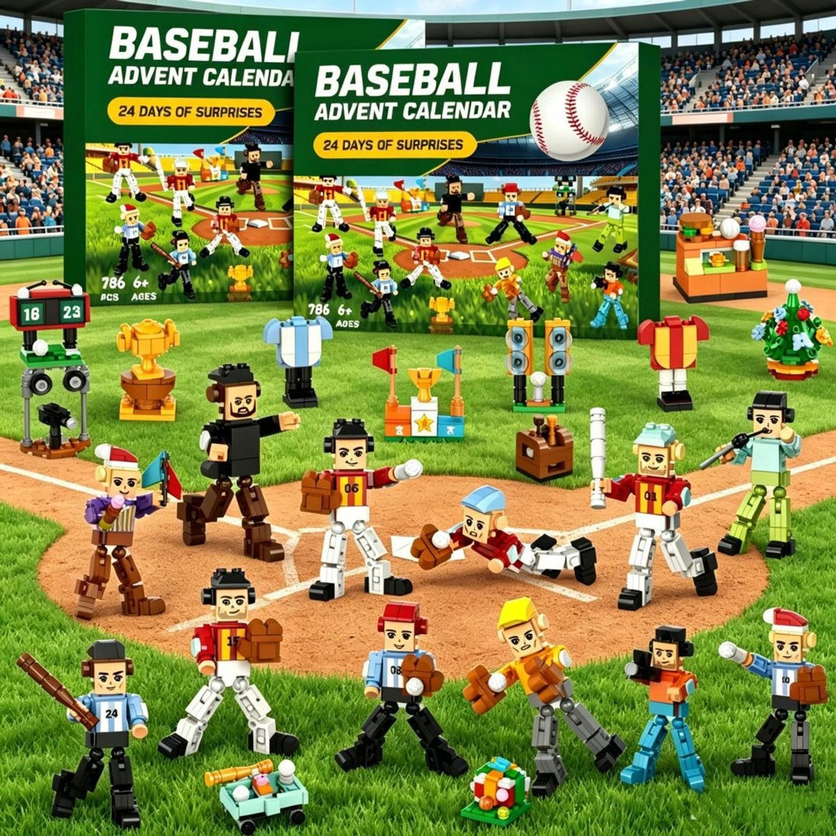 Baseball Advent Calendar 786-Piece Brick Building Set with Posable Players