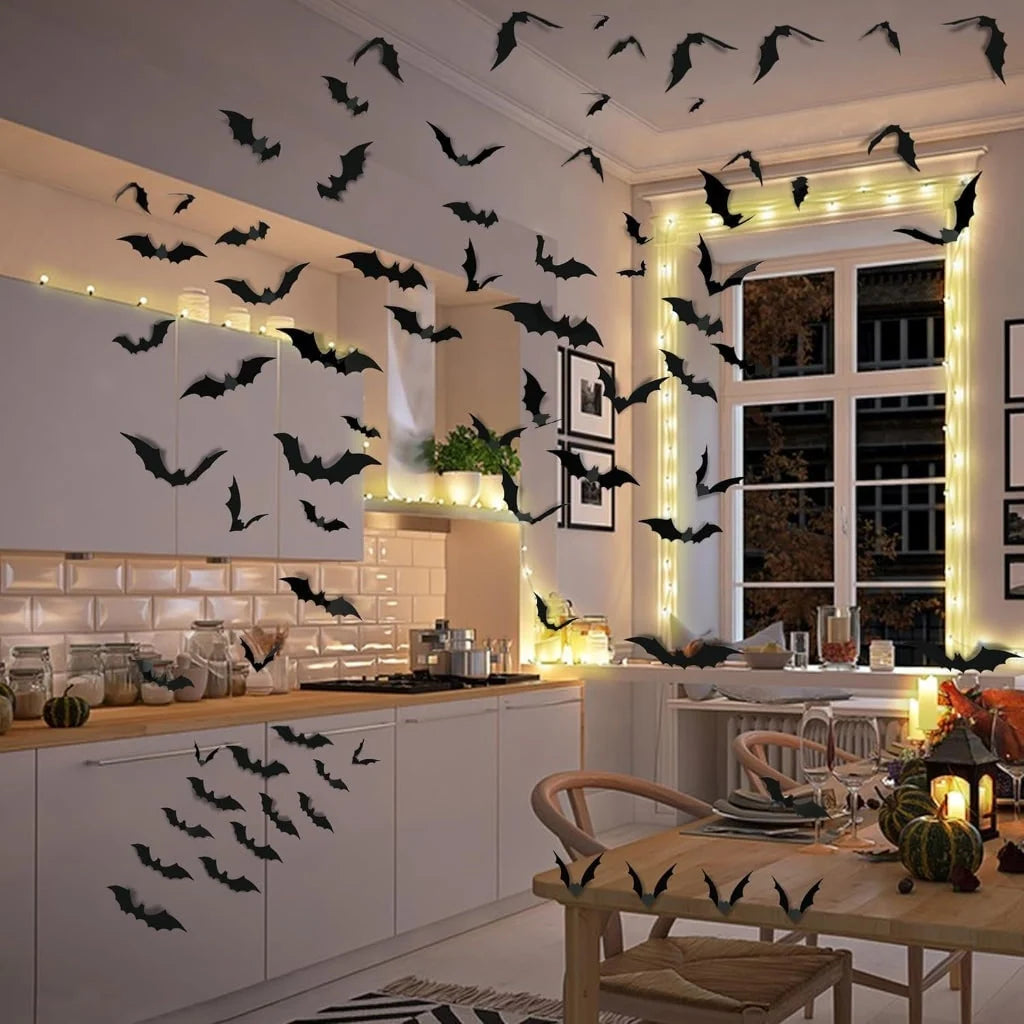 Bat Wall Decals 3D Foldable Wings Removable & Reusable PVC