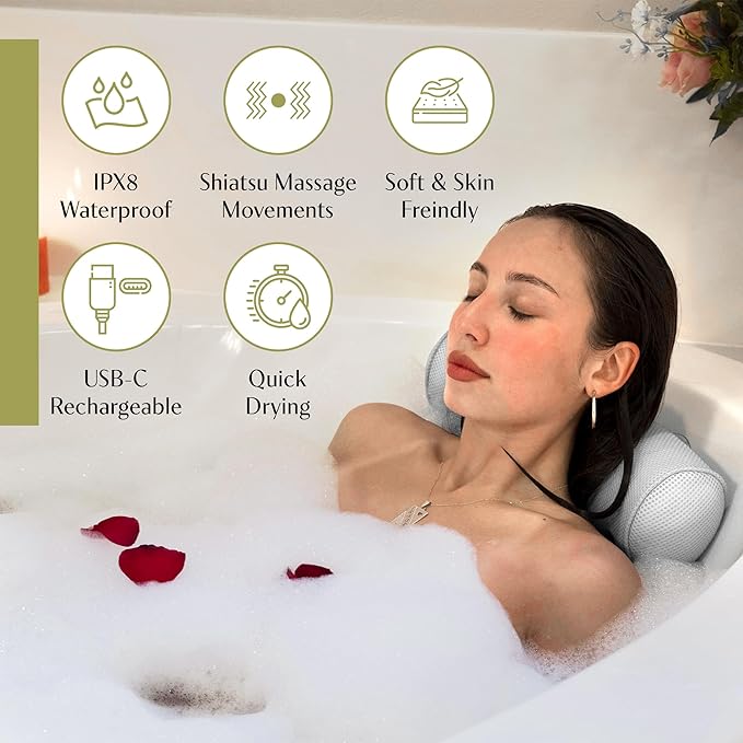 Bath Pillow Contoured Foam Support With Six Suction Cups, Fast-Drying Design