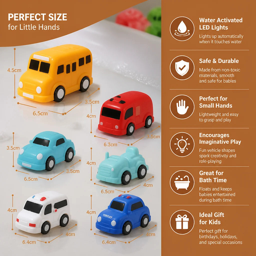 Bath Toy Cars Water-Activated Glow Floating Vehicle Shapes
