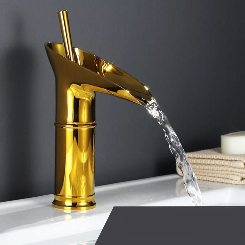 Bathroom Faucet Waterfall Spout Brass Deck-Mounted
