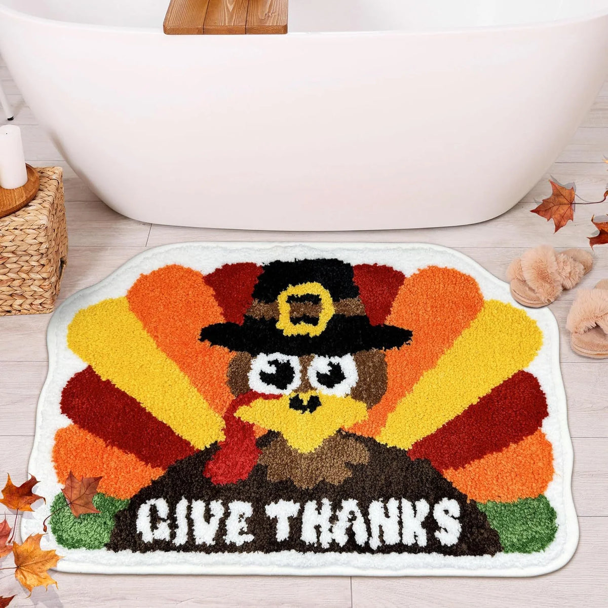 Bathroom Mat Plush Non-Slip Machine Washable Pumpkin Design