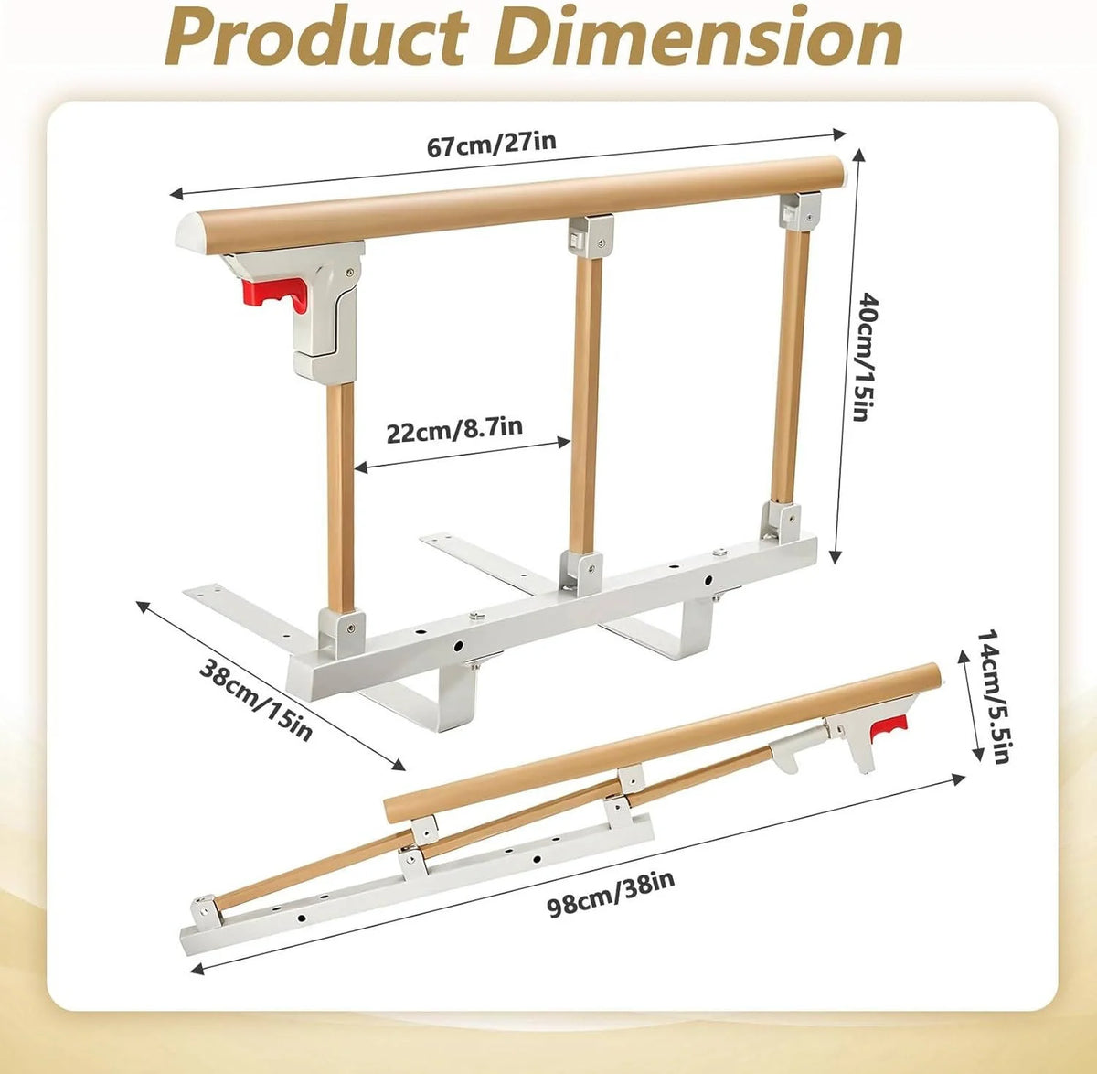 Bed Guard Rail Fold-Down Aluminum Alloy 15 Inch