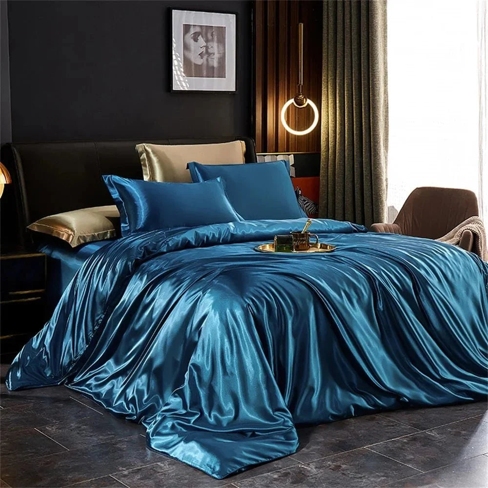 Bedding Set Satin Smooth Glossy Finish With Duvet Cover, Pillowcases & Flat Sheet
