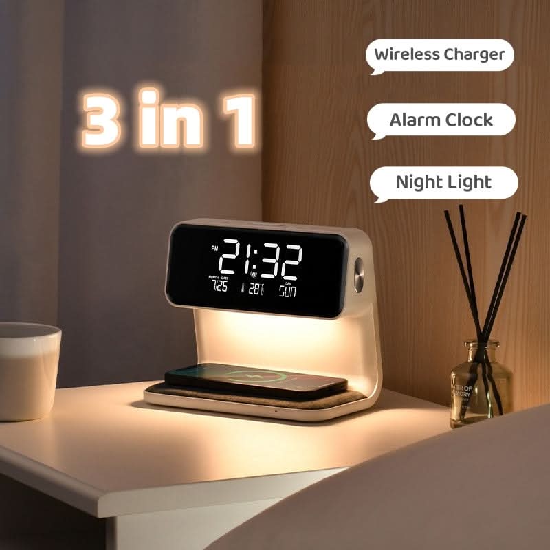 Bedside Lamp Touch-Dimmable Wireless Charger Alarm Clock
