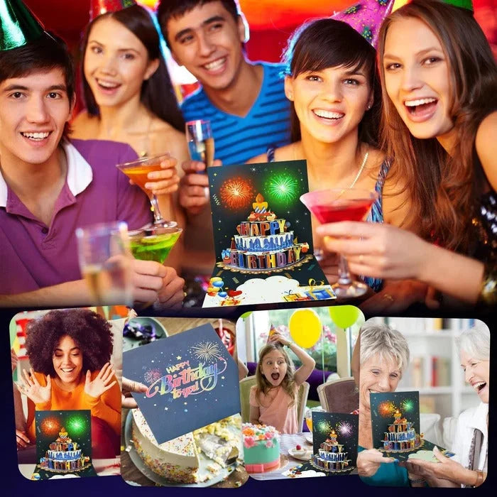Birthday Greeting Card 3D Pop-Up Cake LED Lights & Music