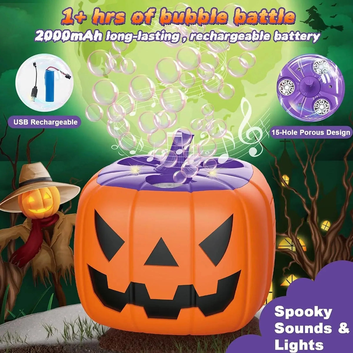 Bubble Machine Halloween Pumpkin LED Lights Rechargeable