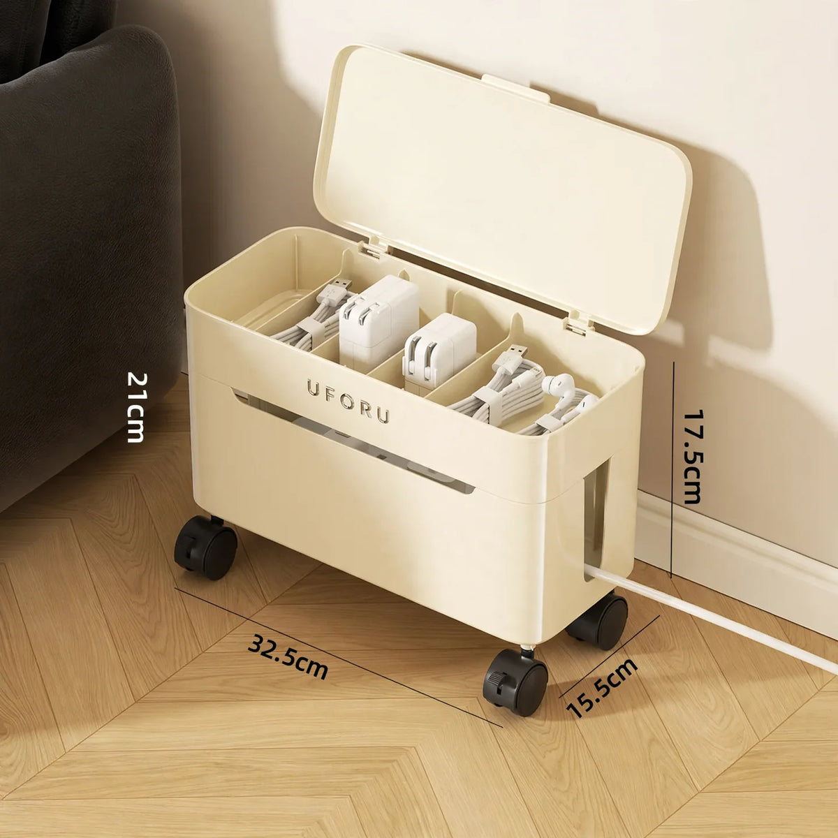 Cable Organizer Box Double-Layer Rolling Holds 12+ Cables