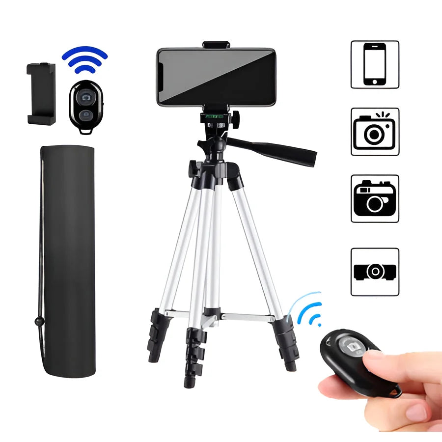 Camera Tripod Adjustable Height With Phone Holder & Wireless Remote