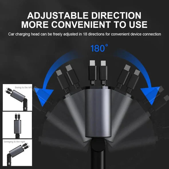Car Charger Retractable Cables Four Charging Ports