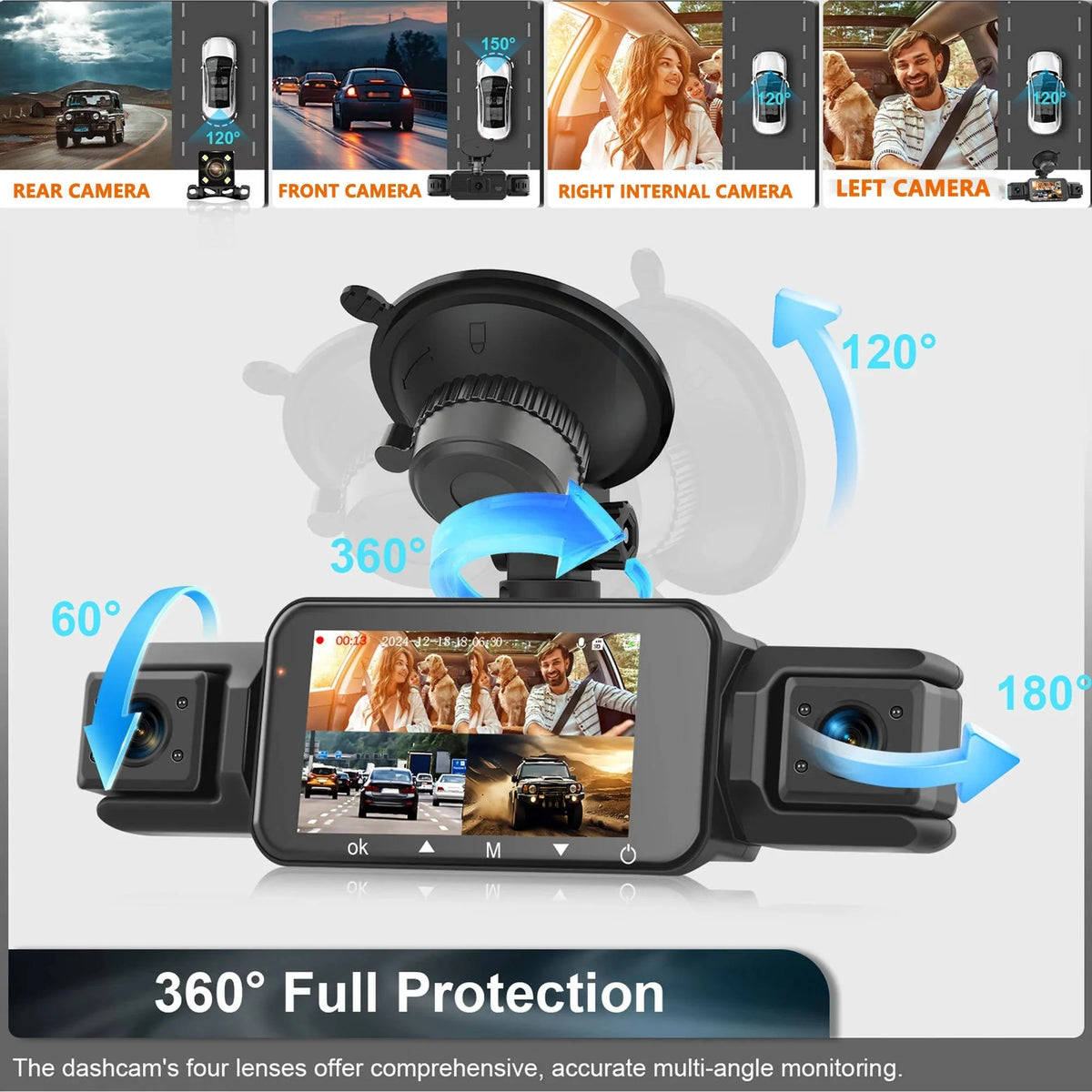 Car Dash Cam Four-Camera Night Vision Wi-Fi App Control