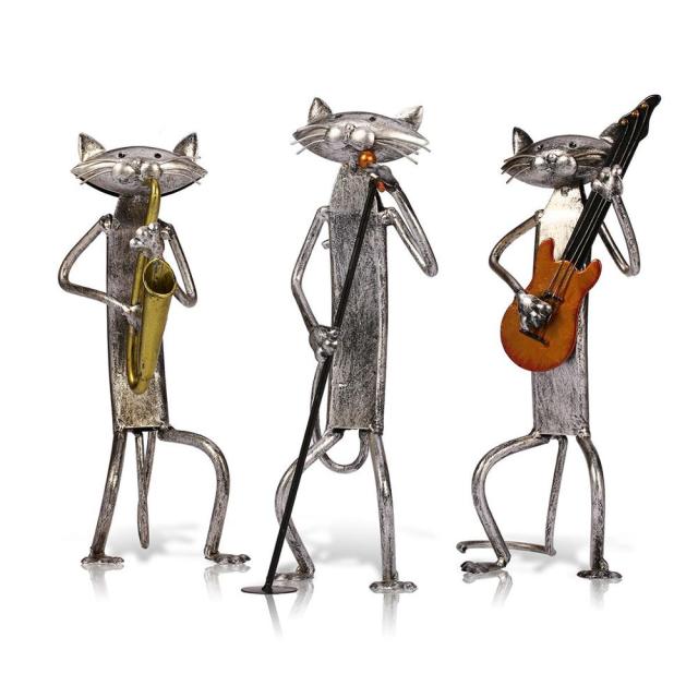 Cat Sculpture Handcrafted Iron Musician Design