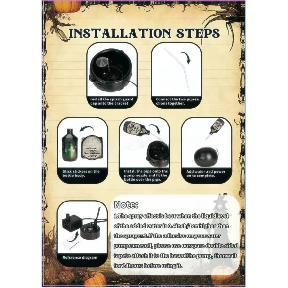 Cauldron Decoration Ultrasonic Mist Green LED USB Powered
