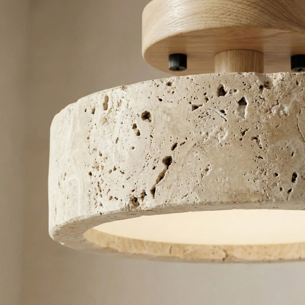 Ceiling Light Round Ring Travertine & Wood Adjustable Light Color