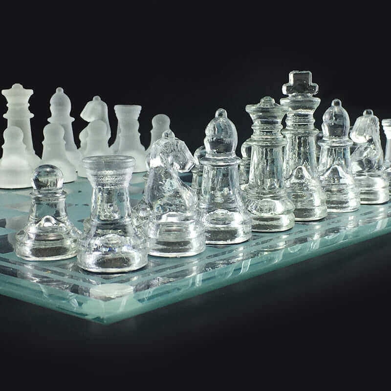 Chess Set Frosted Crystal Pieces Glass Board