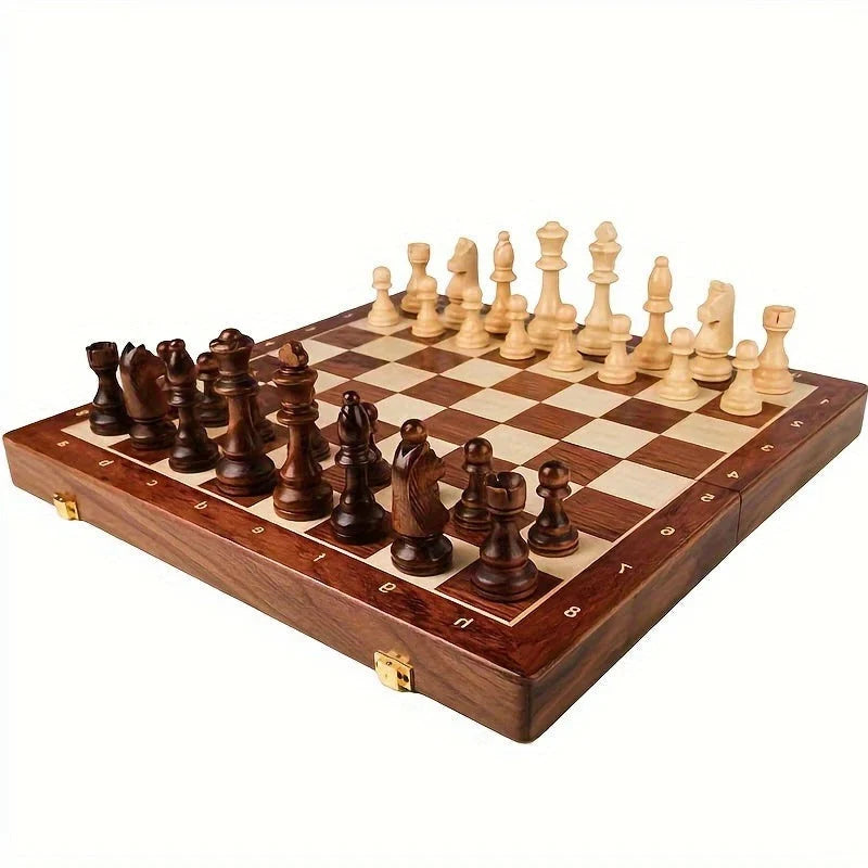 Chess Set Solid Wood 34 Carved Pieces