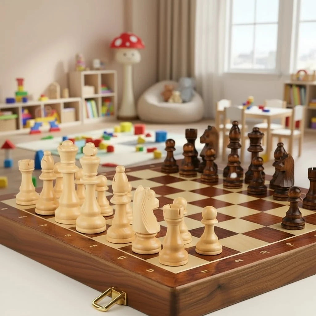 Chess Set Walnut Folding Board With Complete Pieces