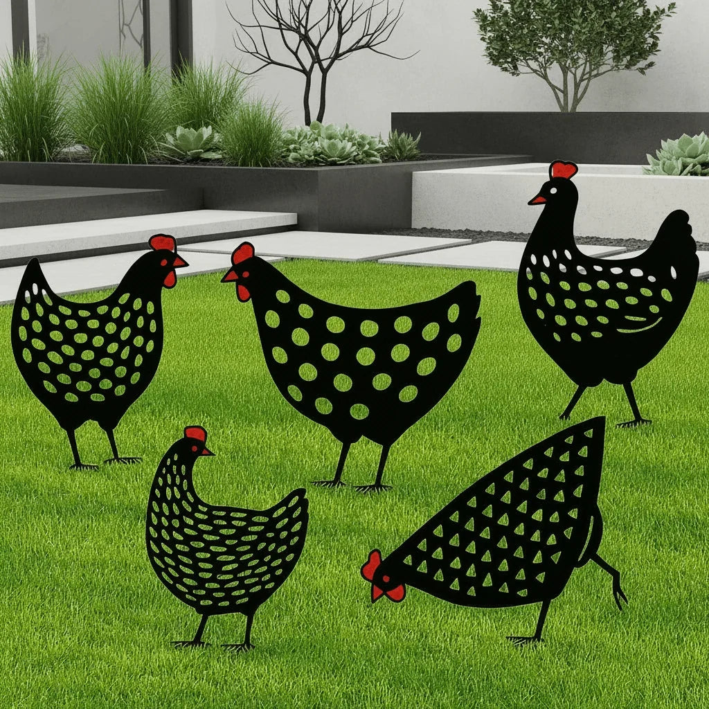 Chicken Garden Statues Hand-Painted Weather-Resistant Set of 5