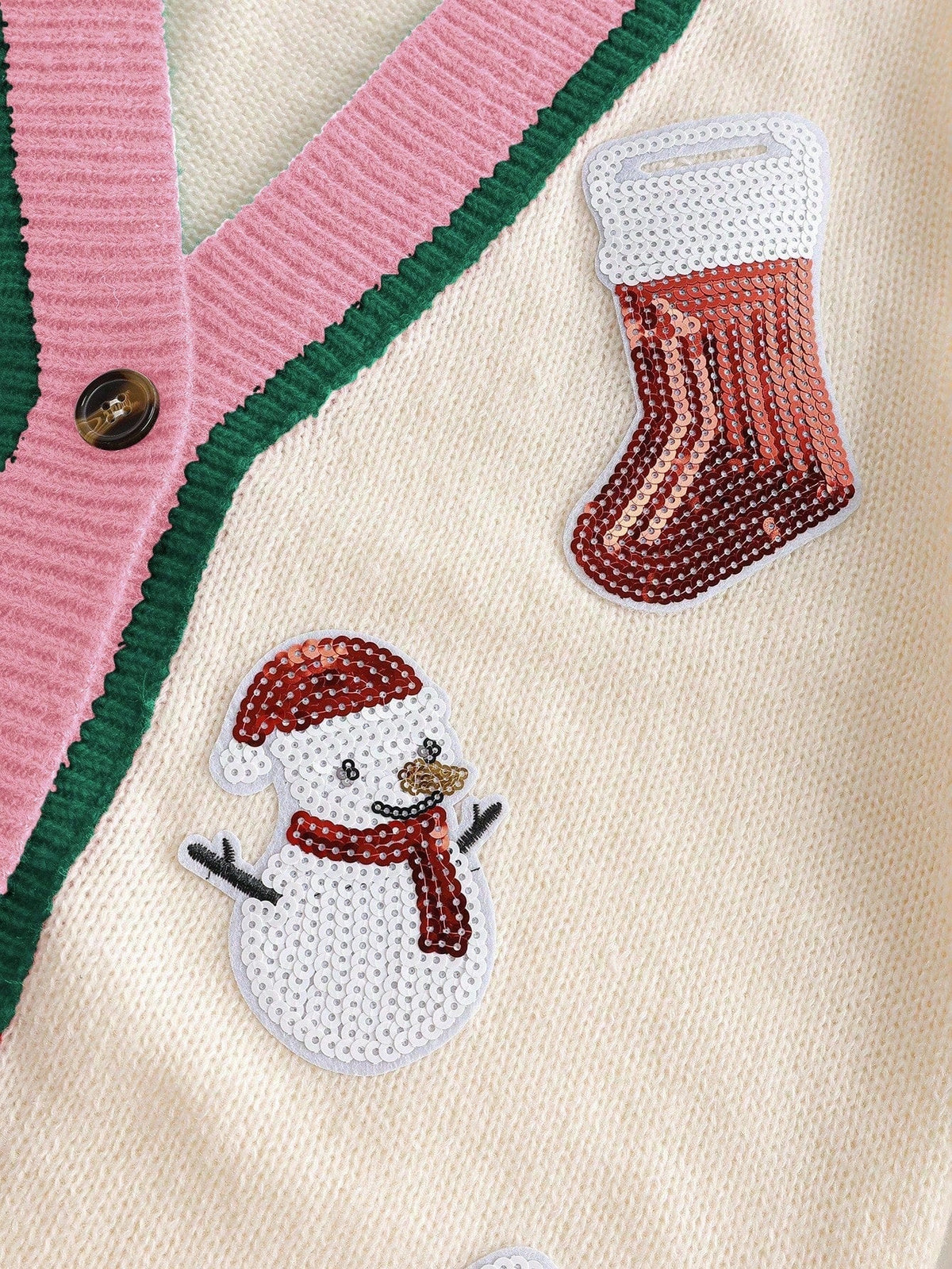 Christmas Cardigan Multicolor Knit Pattern Button Front