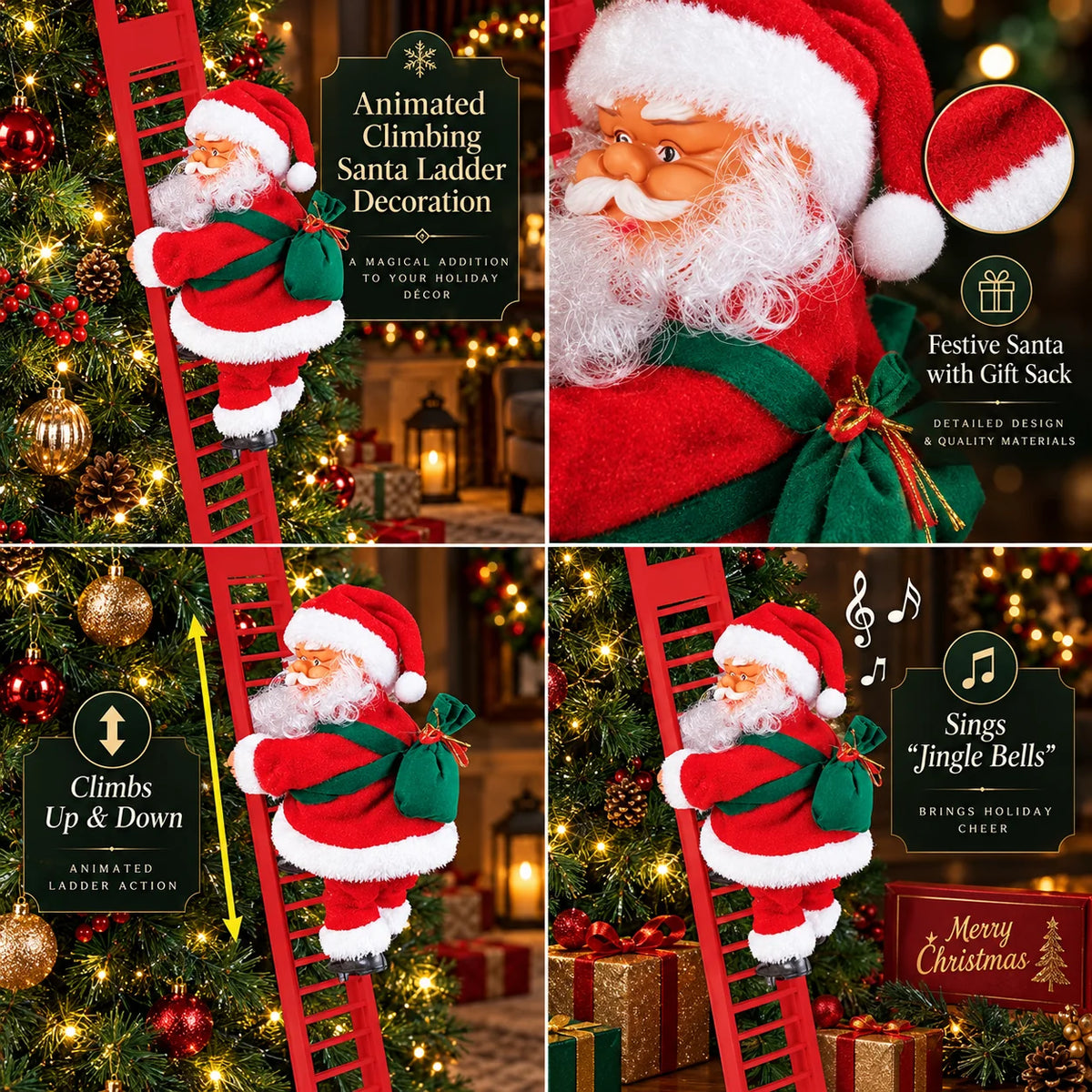 Christmas Decoration Animated Climbing Santa Battery-Free