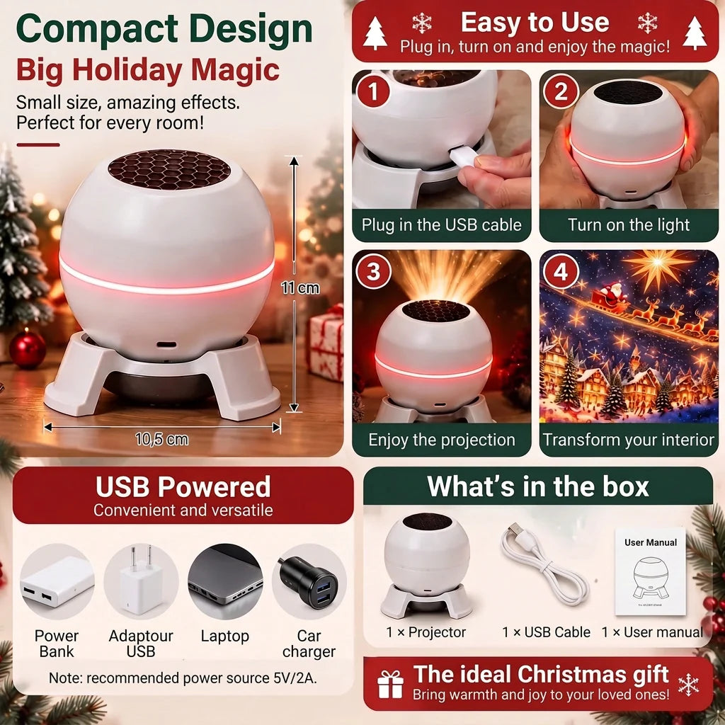 Christmas Light Projector Animated USB-Powered Indoor Decor