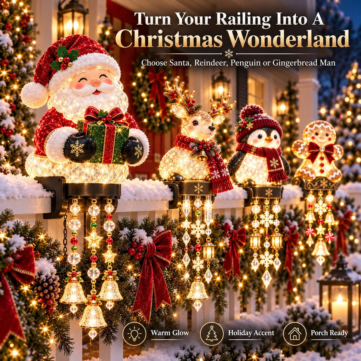 Christmas Railing Lights Warm Glow Hanging Ornaments