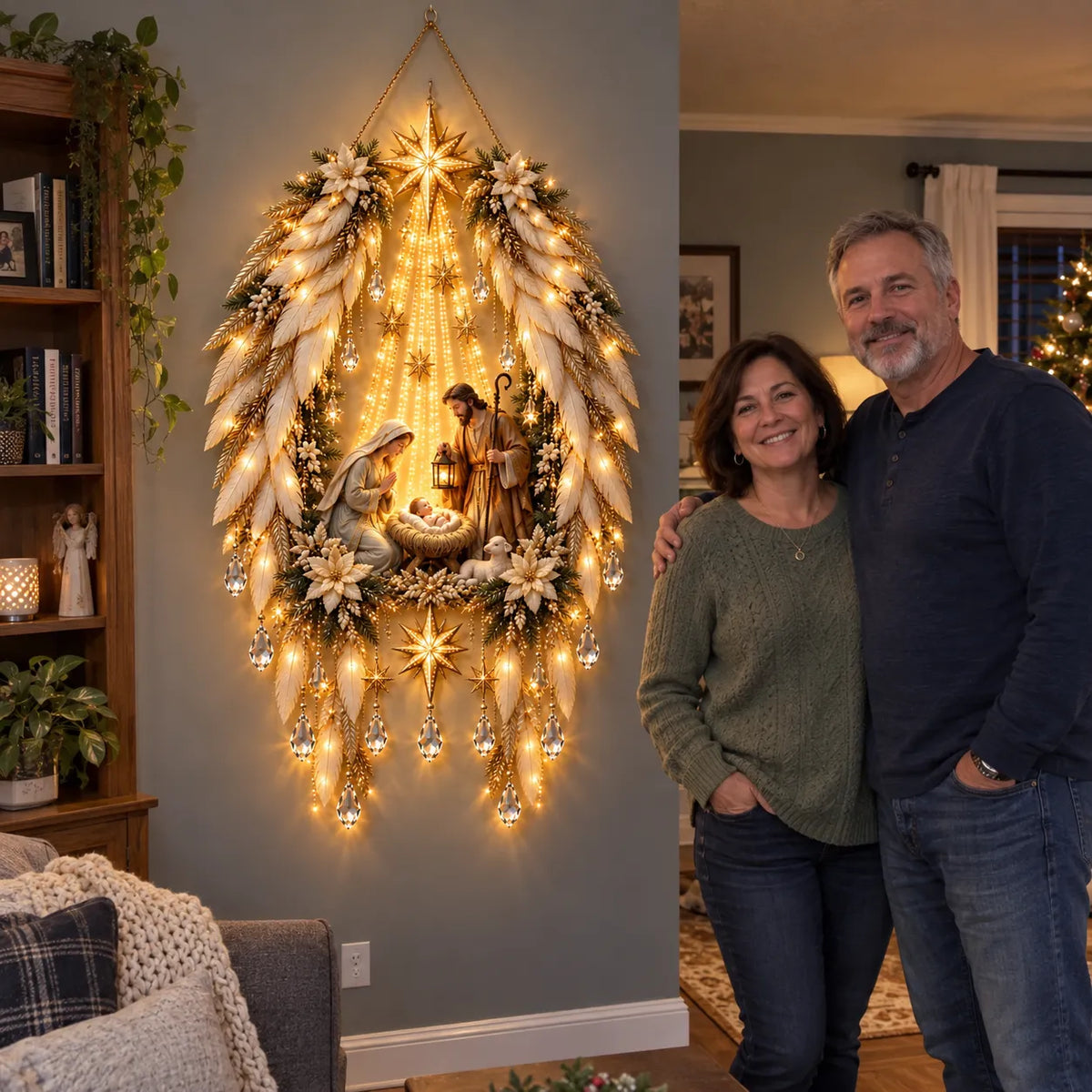 Christmas Wall Decoration Illuminated Nativity Scene Warm Lights