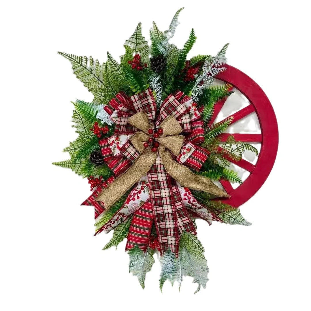 Christmas Wreath Faux Evergreens Red Accents 24-Inch