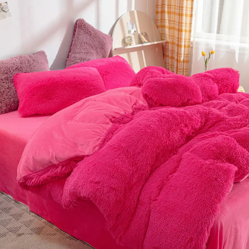 Comforter Set Sherpa Fleece Hidden Zipper Machine-Washable