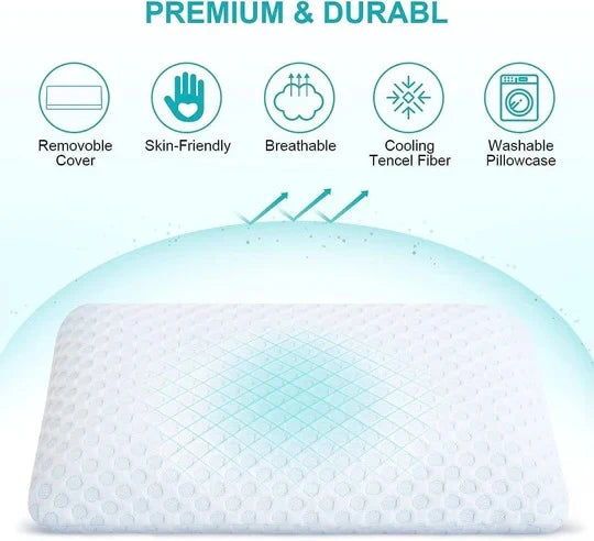 Cooling Pillow Gel Memory Foam Dual-Sided Ergonomic Support Removable Washable Cover