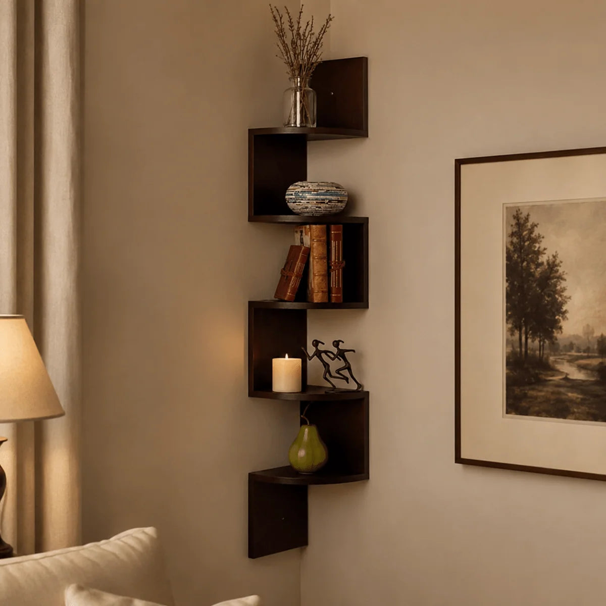 Corner Wall Shelf Multi-Tier Space-Saving MDF