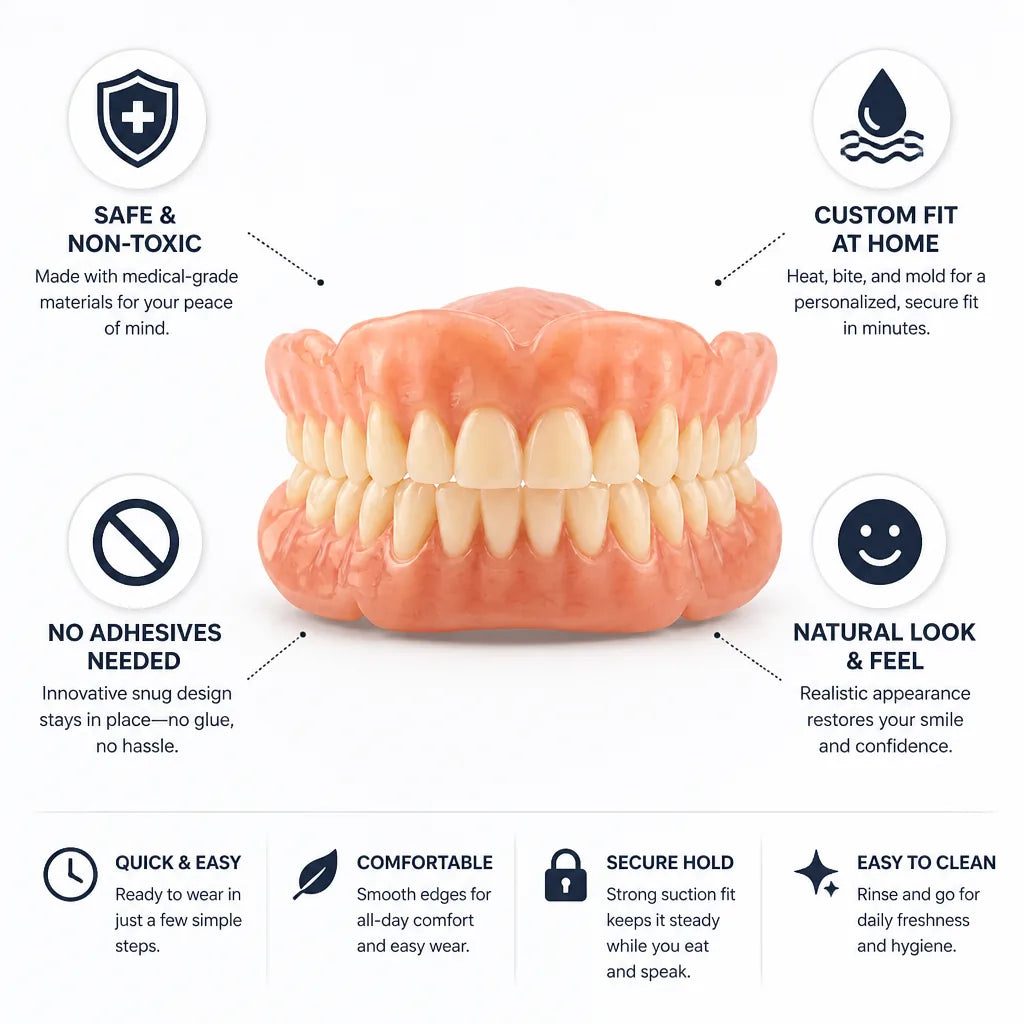 Cosmetic Denture Set At-Home Heat-Forming Adhesive-Free Natural Ivory