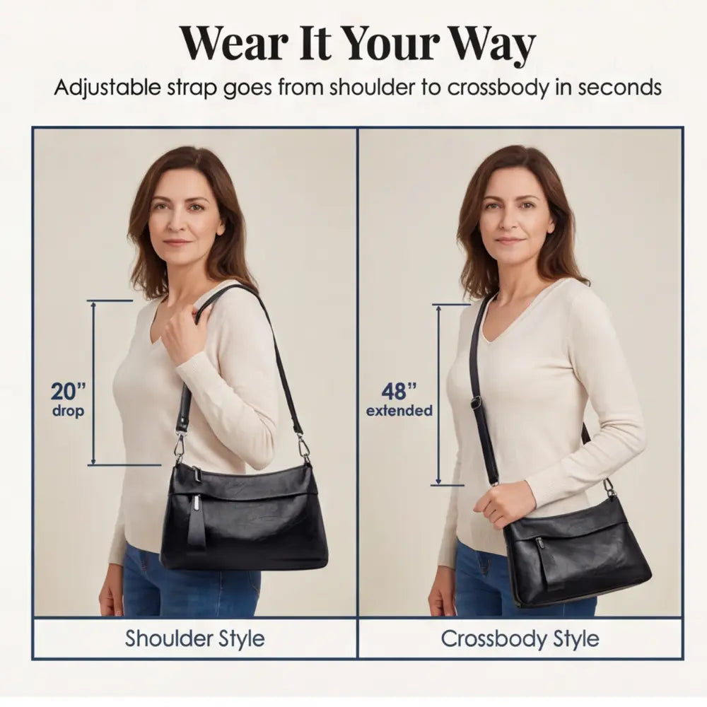 Crossbody Bag Soft Faux Leather Three Compartments Adjustable Strap