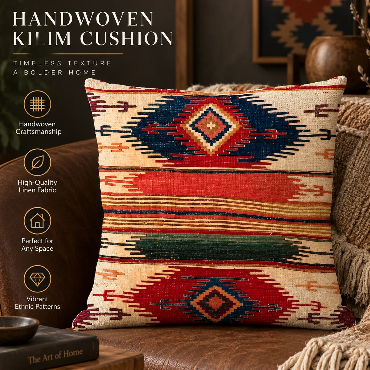 Cushion Cover Kilim Geometric Woven Fits 18 Inch