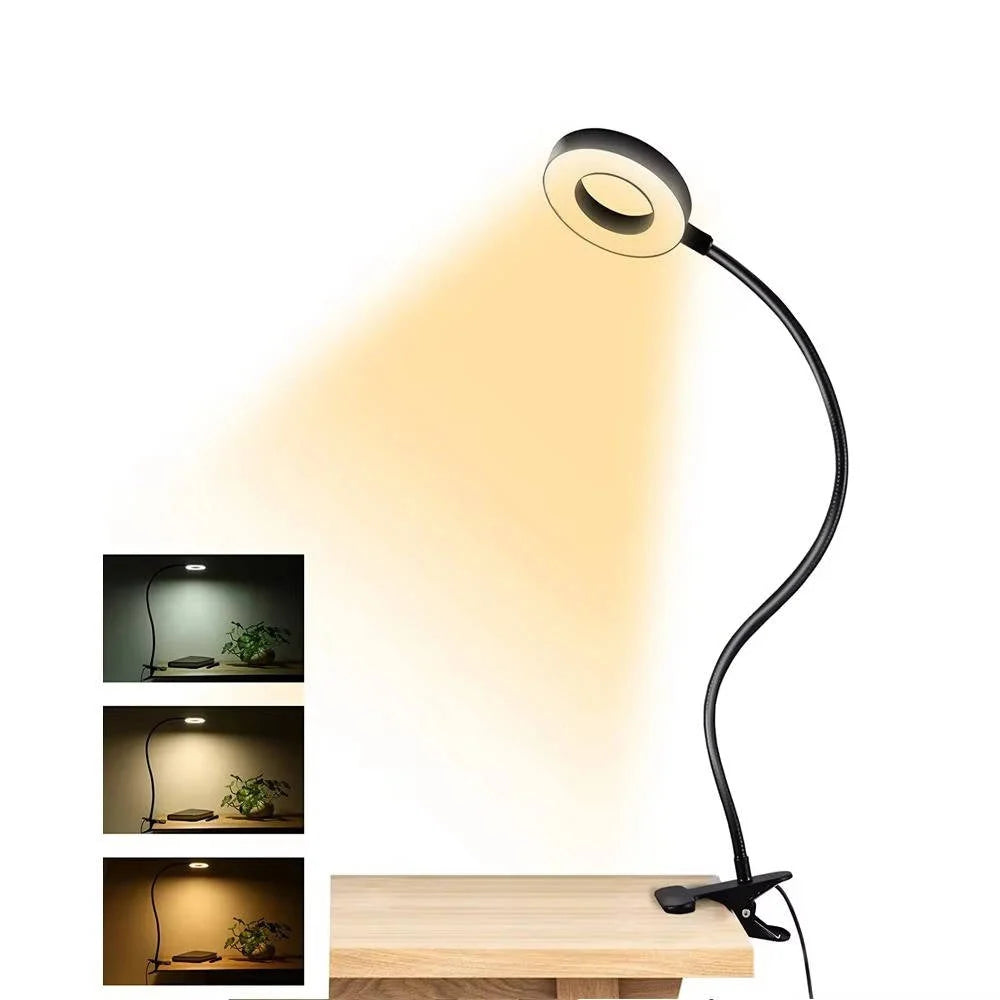 Desk Lamp Clamp-On Flexible Gooseneck 3 Color Temperatures USB-Powered