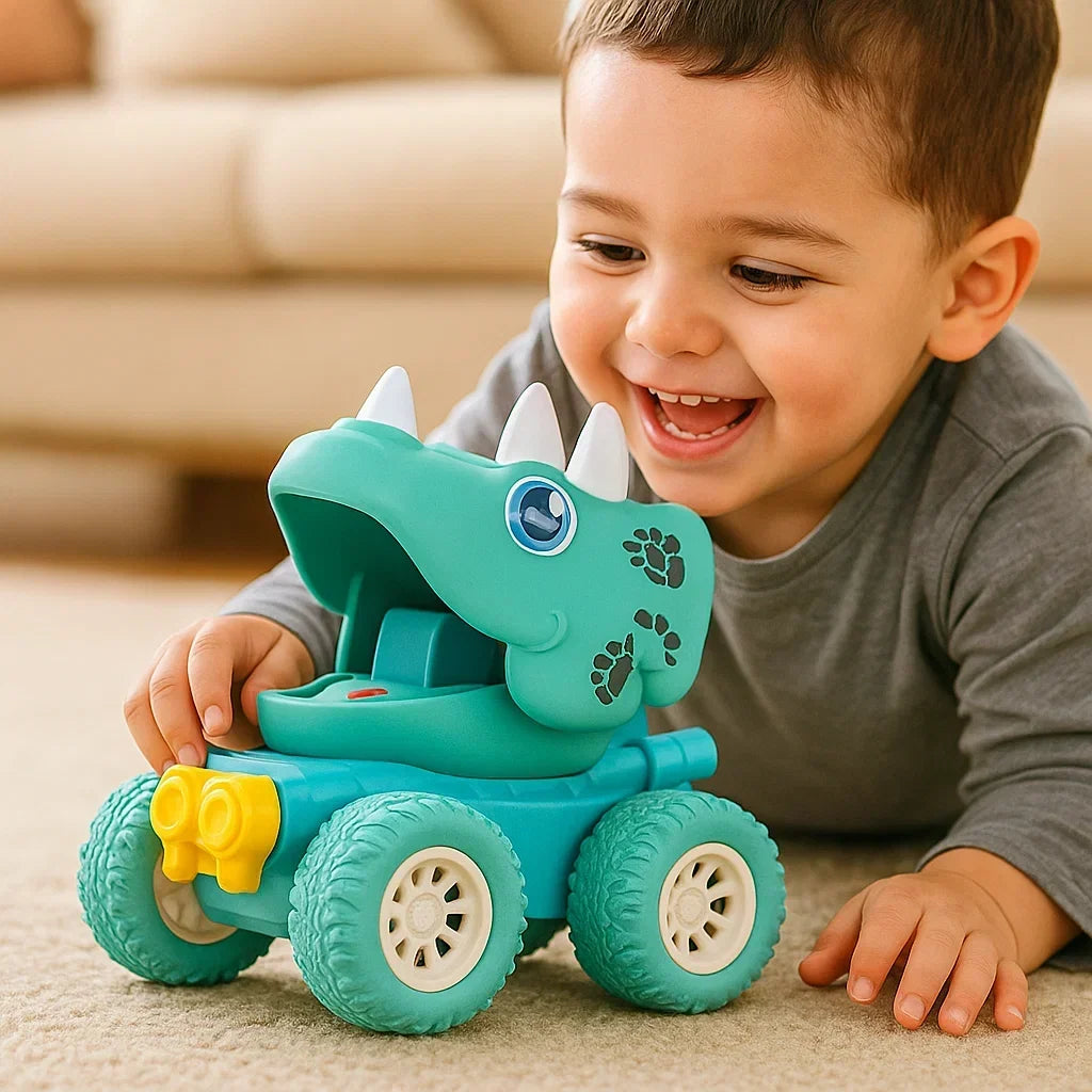 Dinosaur Toy Truck Push-Activated All-Surface Wheels