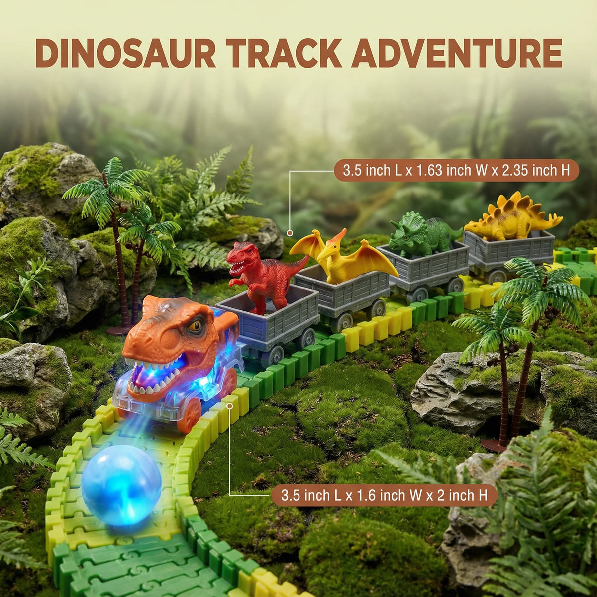 Dinosaur Track Set Flexible Snap-Together LED Train & Figures
