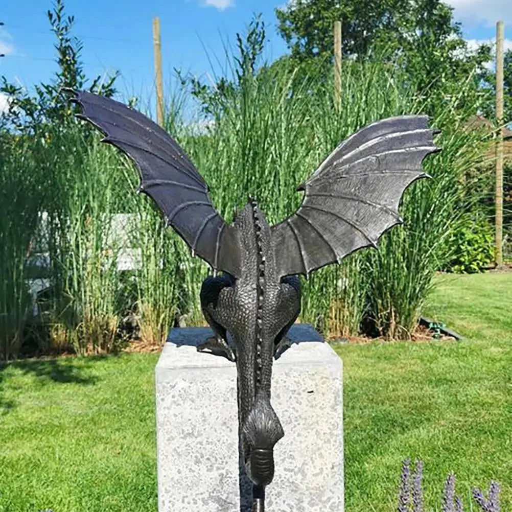 Dragon Garden Statue Detailed Bronze Finish Weather-Resistant Resin