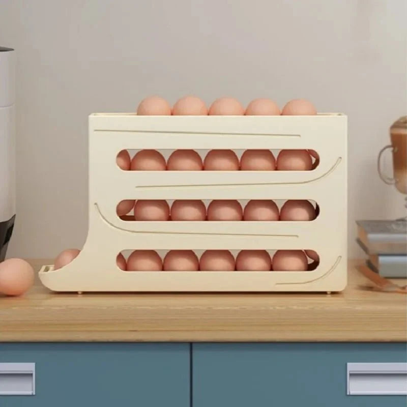 Egg Storage Box Automatic Rolling 30-Egg Capacity Space-Saving